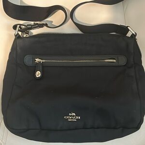 Coach nylon crossbody with duster bag and attached ‘Coach’ keychain. Black.